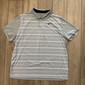 Nike Tiger Woods Golf Polo Shirt Mens XXL Regular Striped Gray DR5318-077 Snap